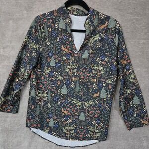 Forest Animal Print Blouse Women Woodland Deer Floral Cottagecore Farmers Market